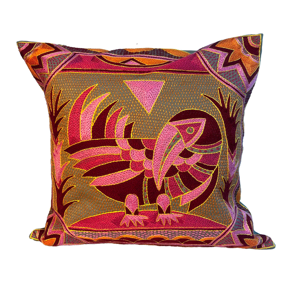 Shangaan Love Pheasant Hand-Embroidered Cushion Cover