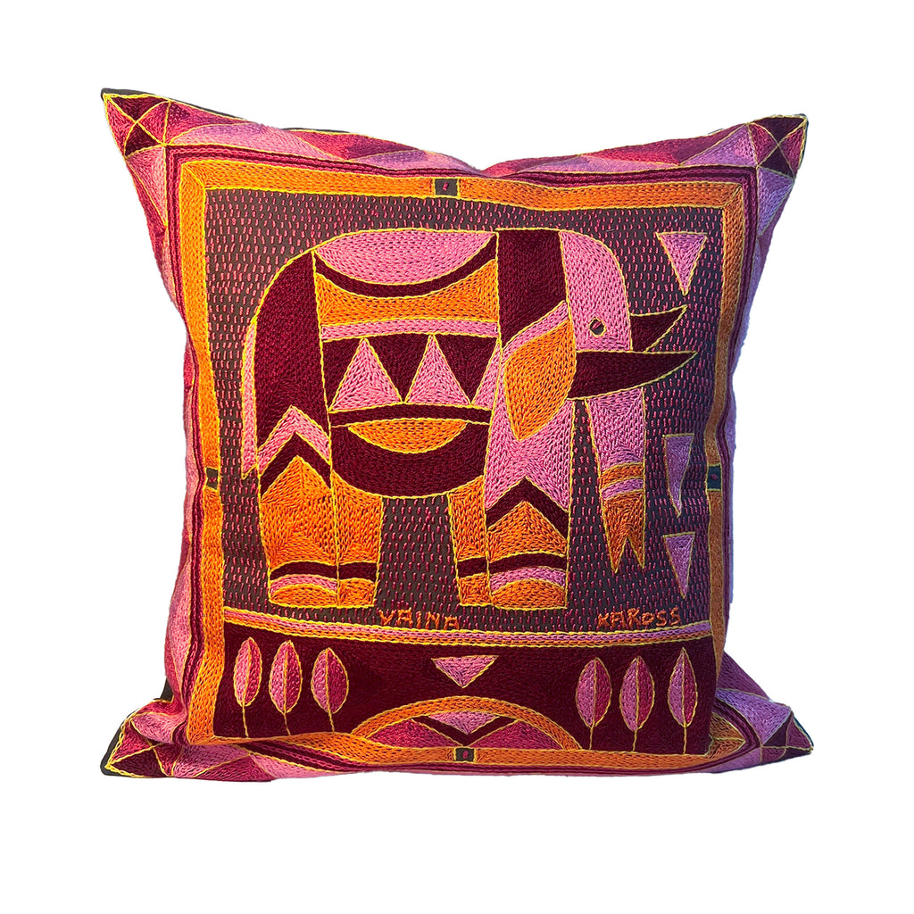 Shangaan Love Elephant Bull Hand-Embroidered Cushion Cover