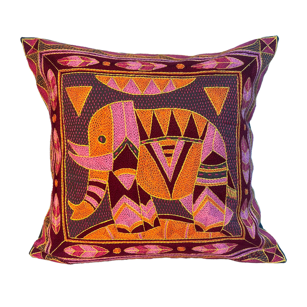 Shangaan Love Elephant Cow Hand-Embroidered Cushion Cover