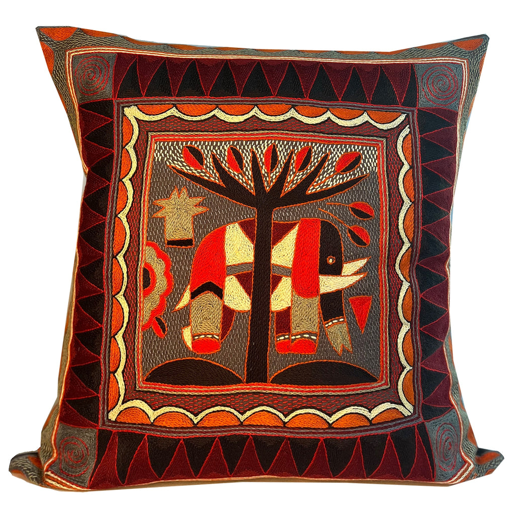 Royal Zulu Large Elephant Hand-Embroidered Cushion Cover
