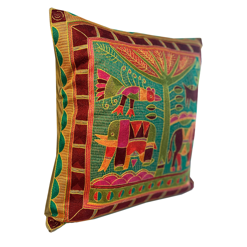 Shangaan Love Lion Hunt Hand-Embroidered Cushion Cover