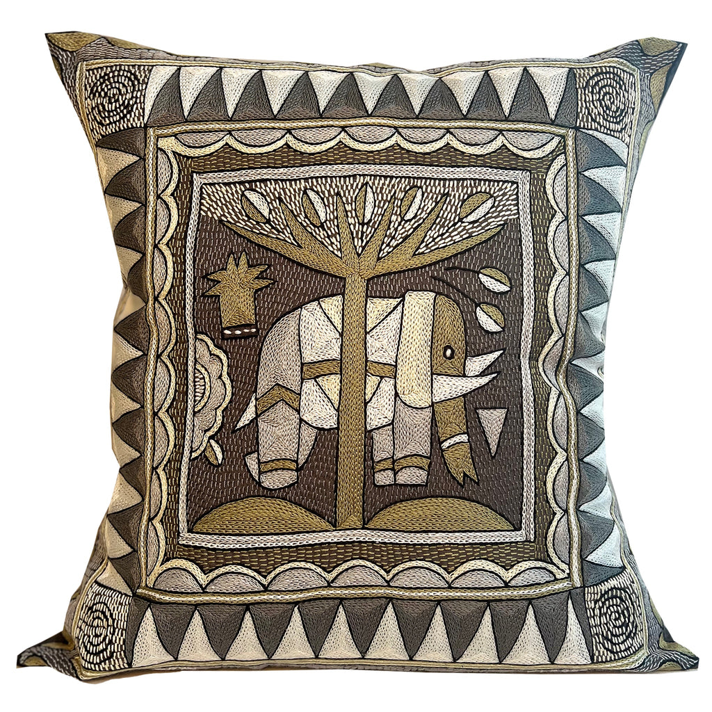 Scatterling of Africa Large Elephant Hand-Embroidered Cushion Cover