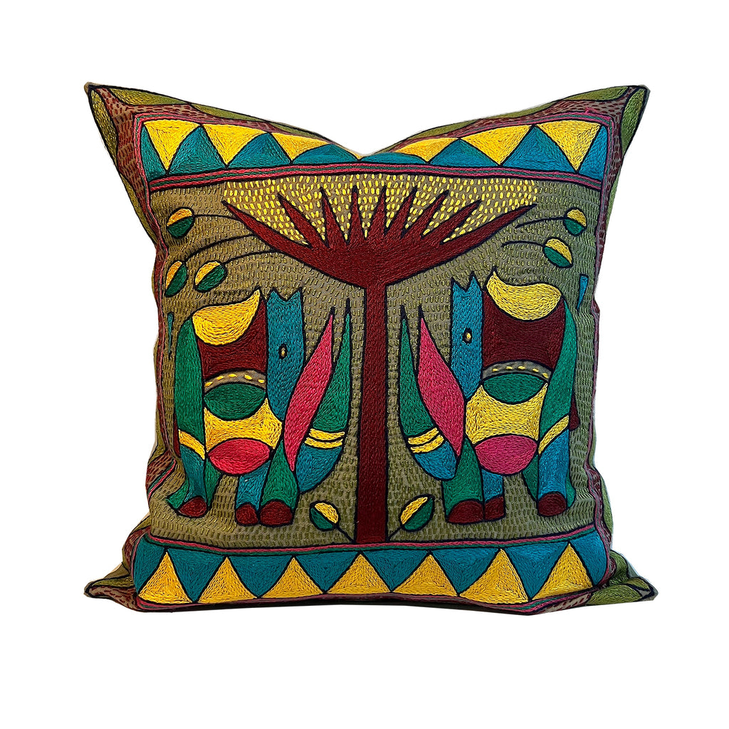 Shangaan Love Rhino Pair Hand-Embroidered Cushion Cover