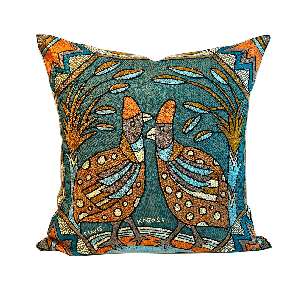 Coastal Calm Giraffe Brothers Hand-Embroidered  Cushion Cover