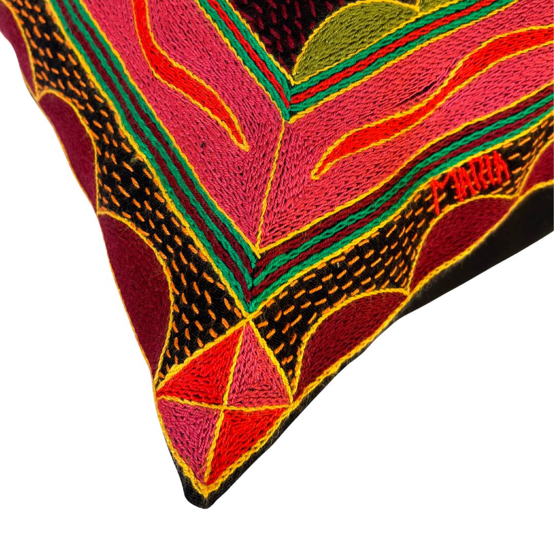 Shangaan Love Drinking Giraffe HandEmbroidered Cushion Cover Kaross