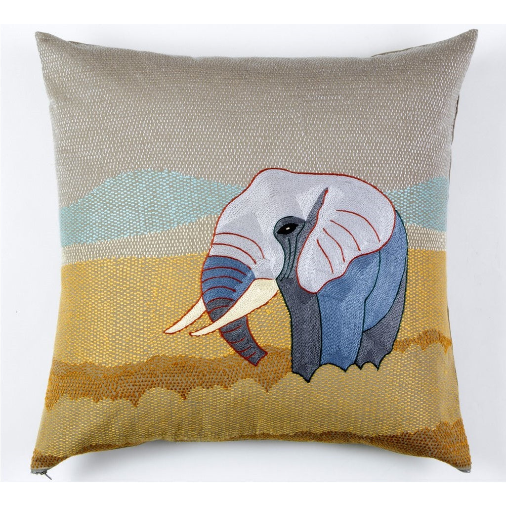 Tashas Elephant on the African Plains Hand-Embroidered Cushion Cover