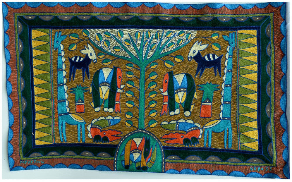 African animals represented in Kaross' embroidered art pieces: the African elephant