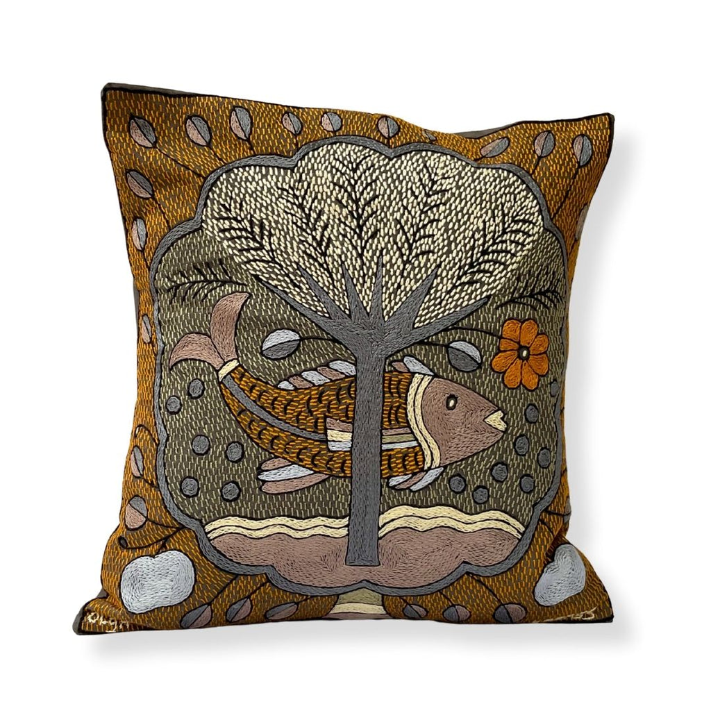 Ode to the African Savannah Fish in a Cloud Hand-Embroidered Cushion Cover