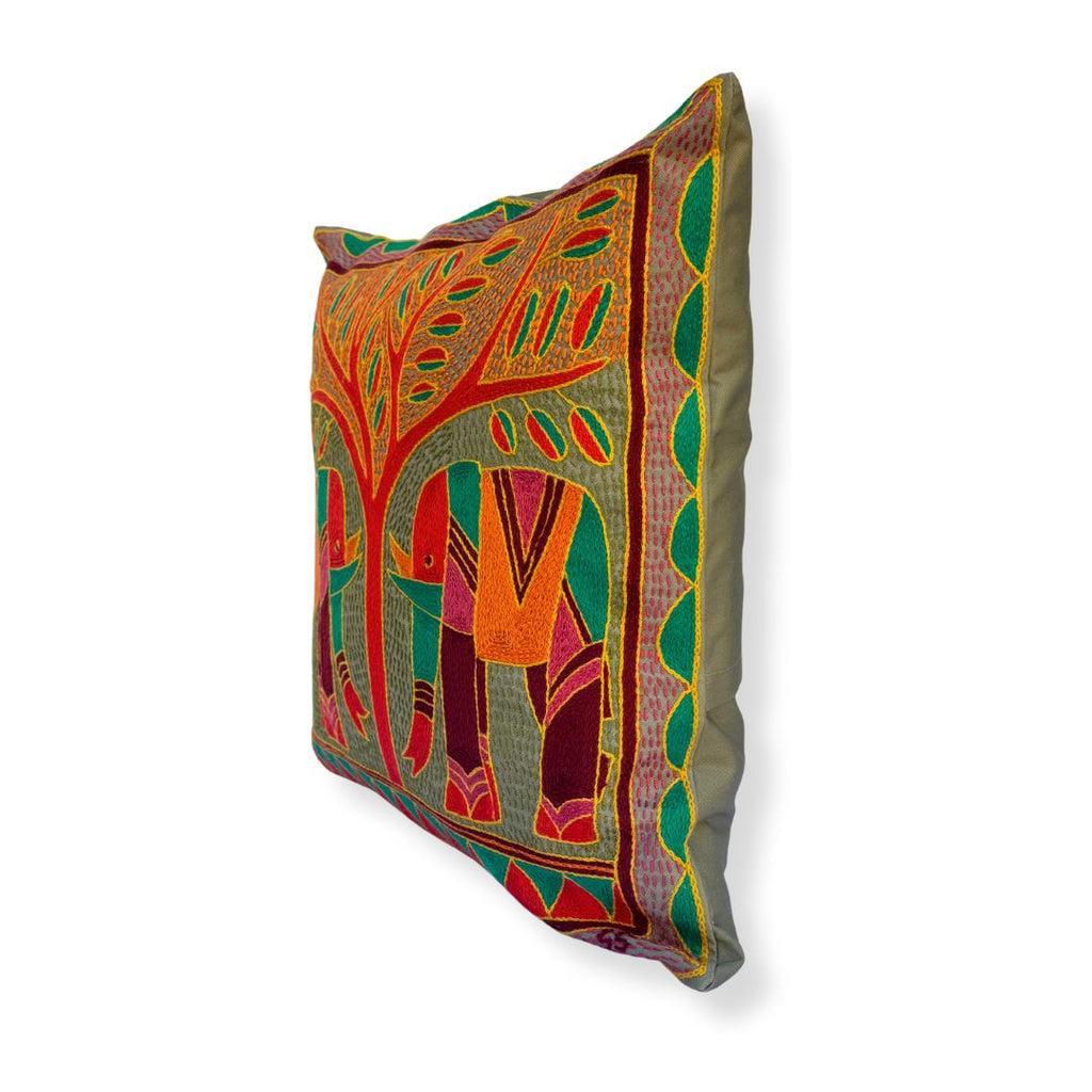 Shangaan Love Elephant Pair Hand-Embroidered  Cushion Cover