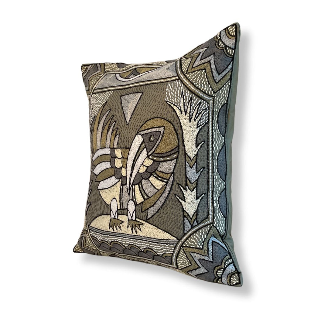 Scatterling of Ground Hornbill Hand-Embroidered Cushion Cover