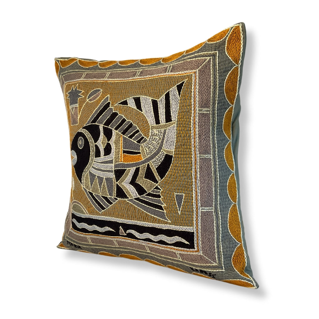 Ode to the African Savannah Fat Fish Hand-Embroidered Cushion Cover