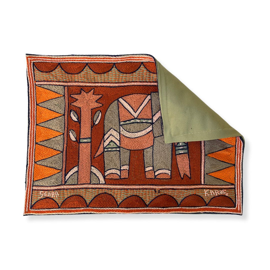 Valencia Elephant Grazing Hand-Embroidered Padded Placemat