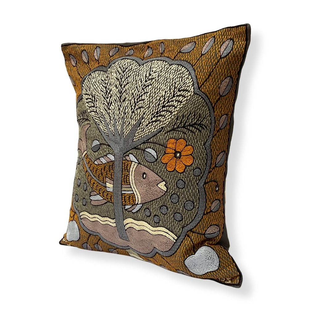 Ode to the African Savannah Fish in a Cloud Hand-Embroidered Cushion Cover