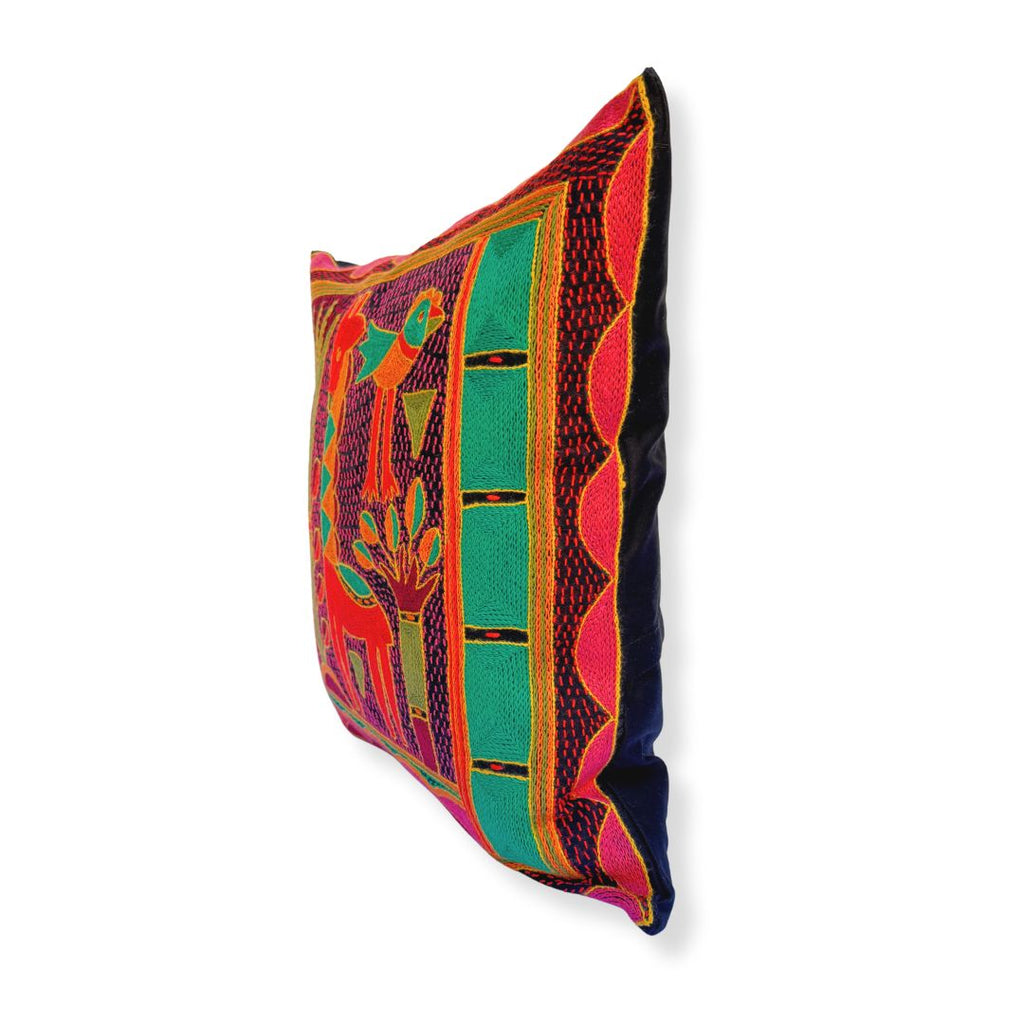 Shangaan Love Giraffe Grazing Hand-Embroidered Cushion Cover