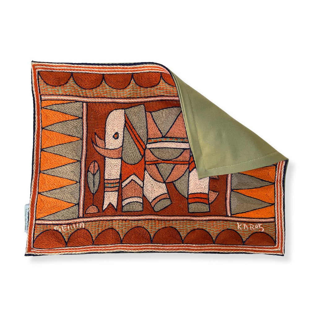 Valencia Elephant Bull Hand-Embroidered Padded Placemat