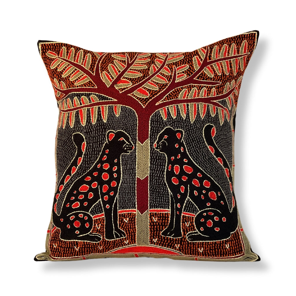 Royal Zulu Leopard Pair Hand-Embroidered  Cushion Cover