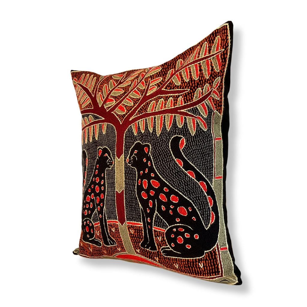 Royal Zulu Leopard Pair Hand-Embroidered  Cushion Cover