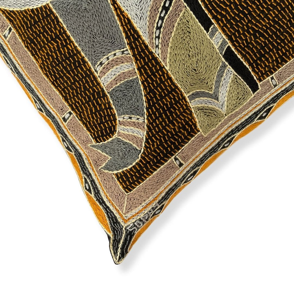 Ode to the African Savannah Large Elephant Hand-Embroidered Cushion Cover