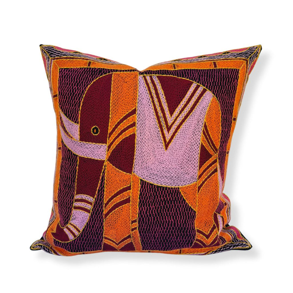 Shangaan Love Elephant Hand-Embroidered Cushion Cover
