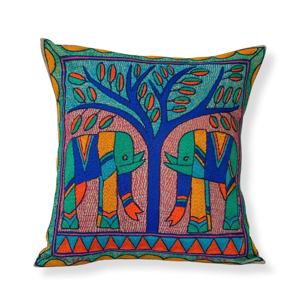 Marula’s in Autumn Elephant Pair handmade Embroidered Cushion Cover