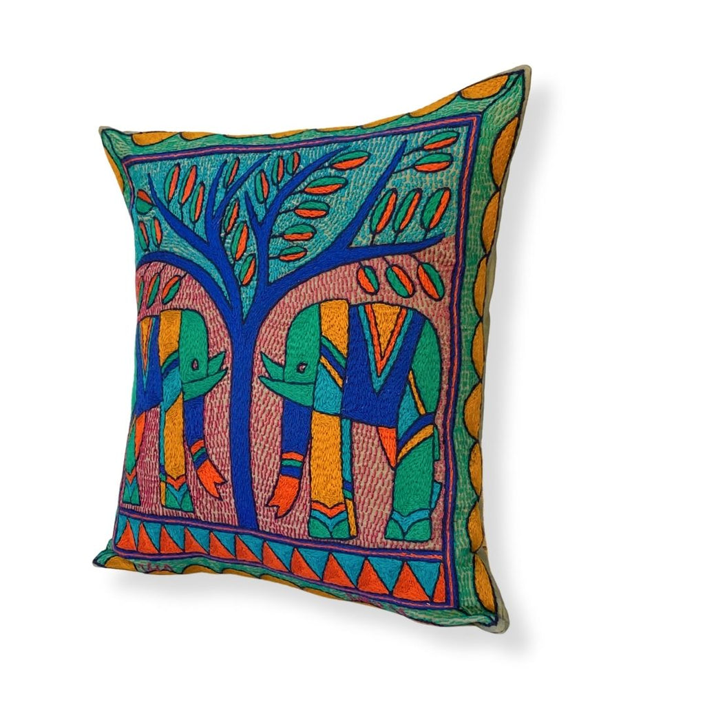 Marula’s in Autumn Elephant Pair handmade Embroidered Cushion Cover