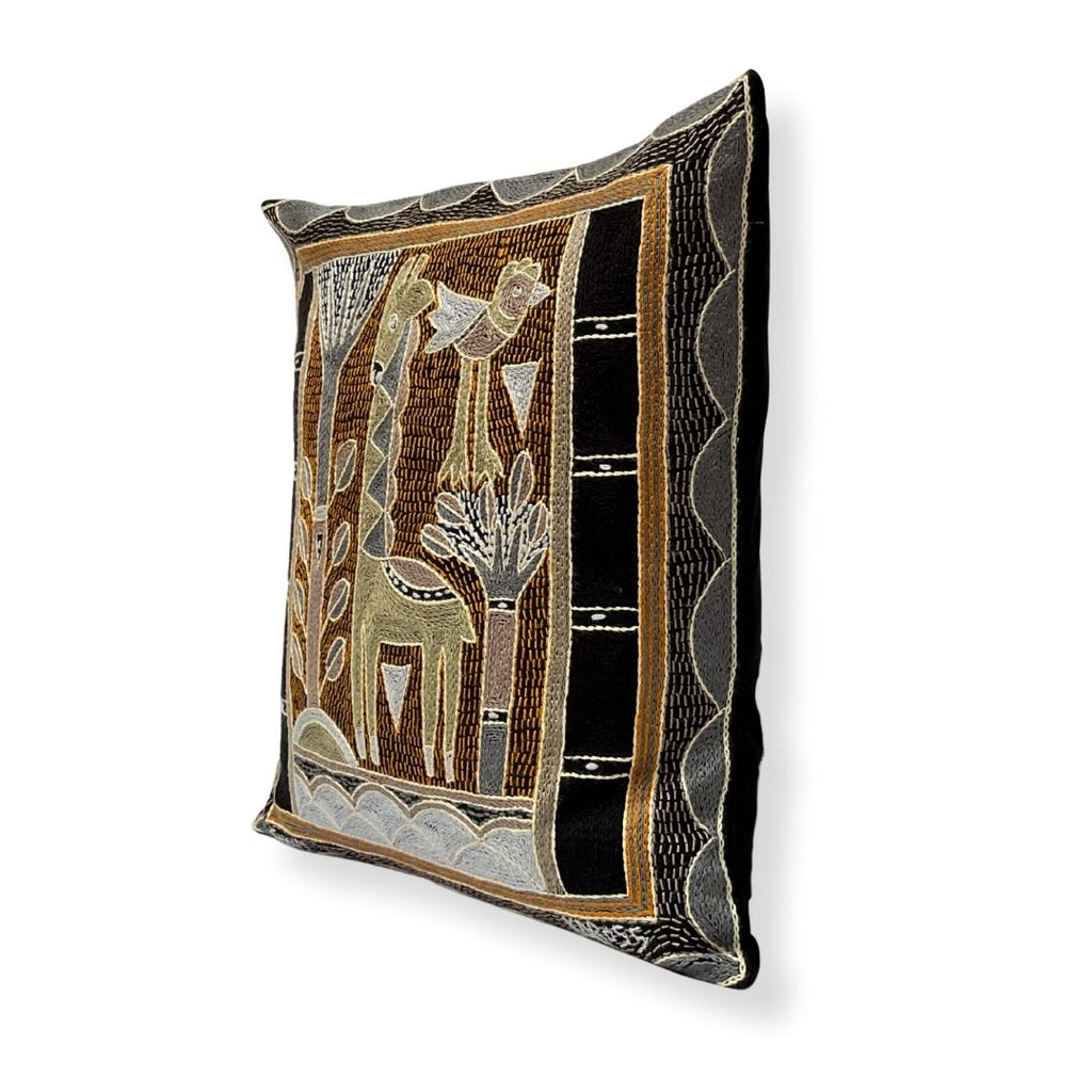 Ode to the African Savannah Giraffe Standing Hand-Embroidered Cushion Cover