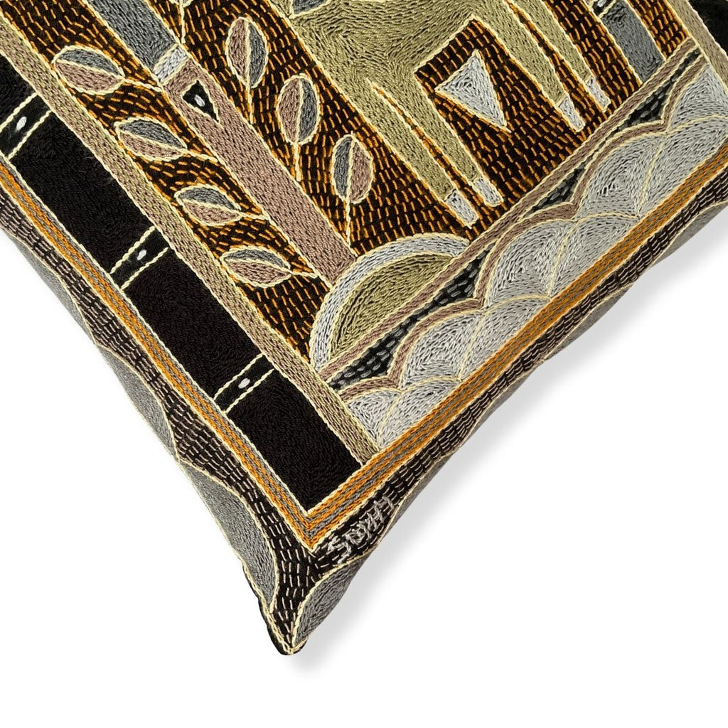 Ode to the African Savannah Giraffe Standing Hand-Embroidered Cushion Cover