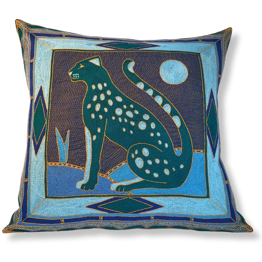 Delpht Leopard Large Hand-Embroidered Cushion Cover