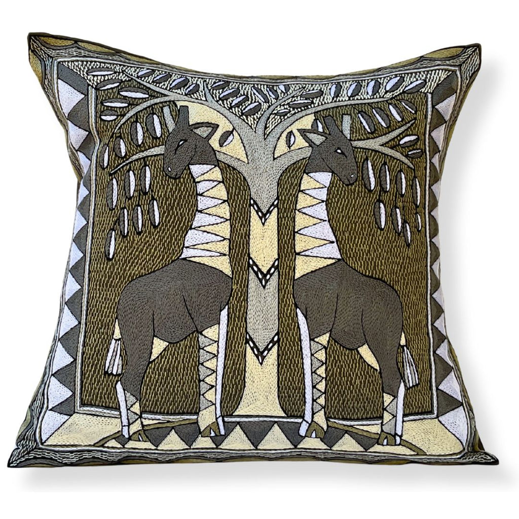 Scatterling of Africa Giraffes Gazing Large Hand-Embroidered Cushion Cover