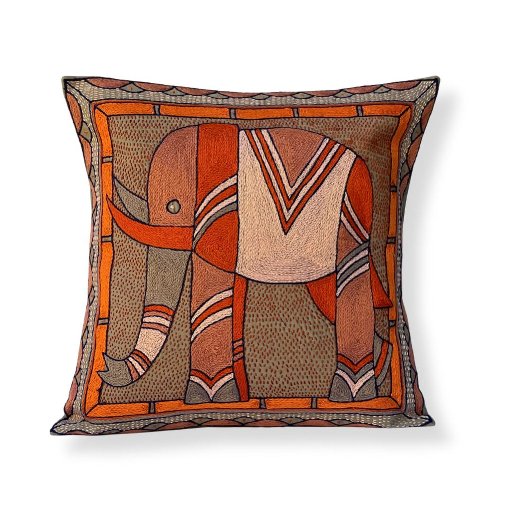 Valencia Elephant Hand-Embroidered Cushion Cover
