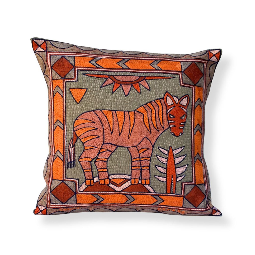 Valencia Zebra Hand-Embroidered Cushion Cover