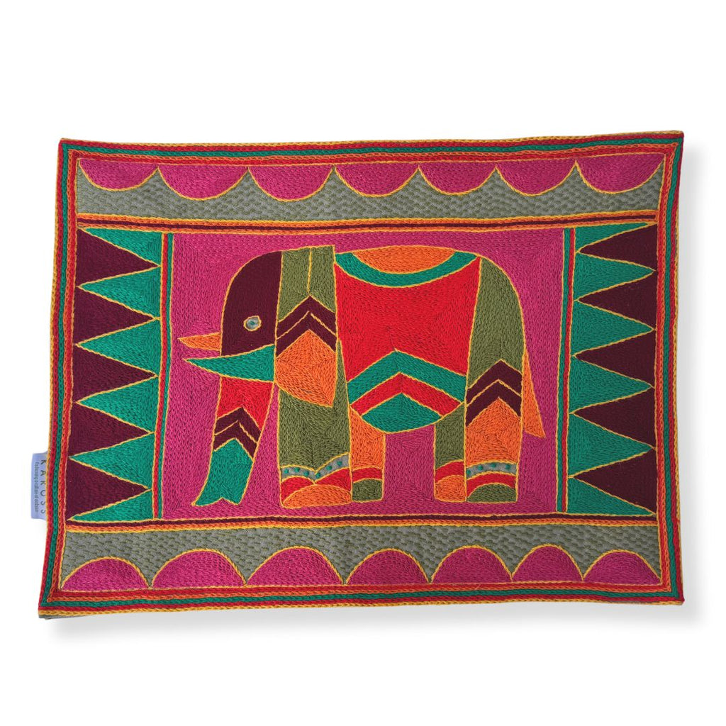 Shangaan Love Elephant Grazing Hand-Embroidered Padded Placemat