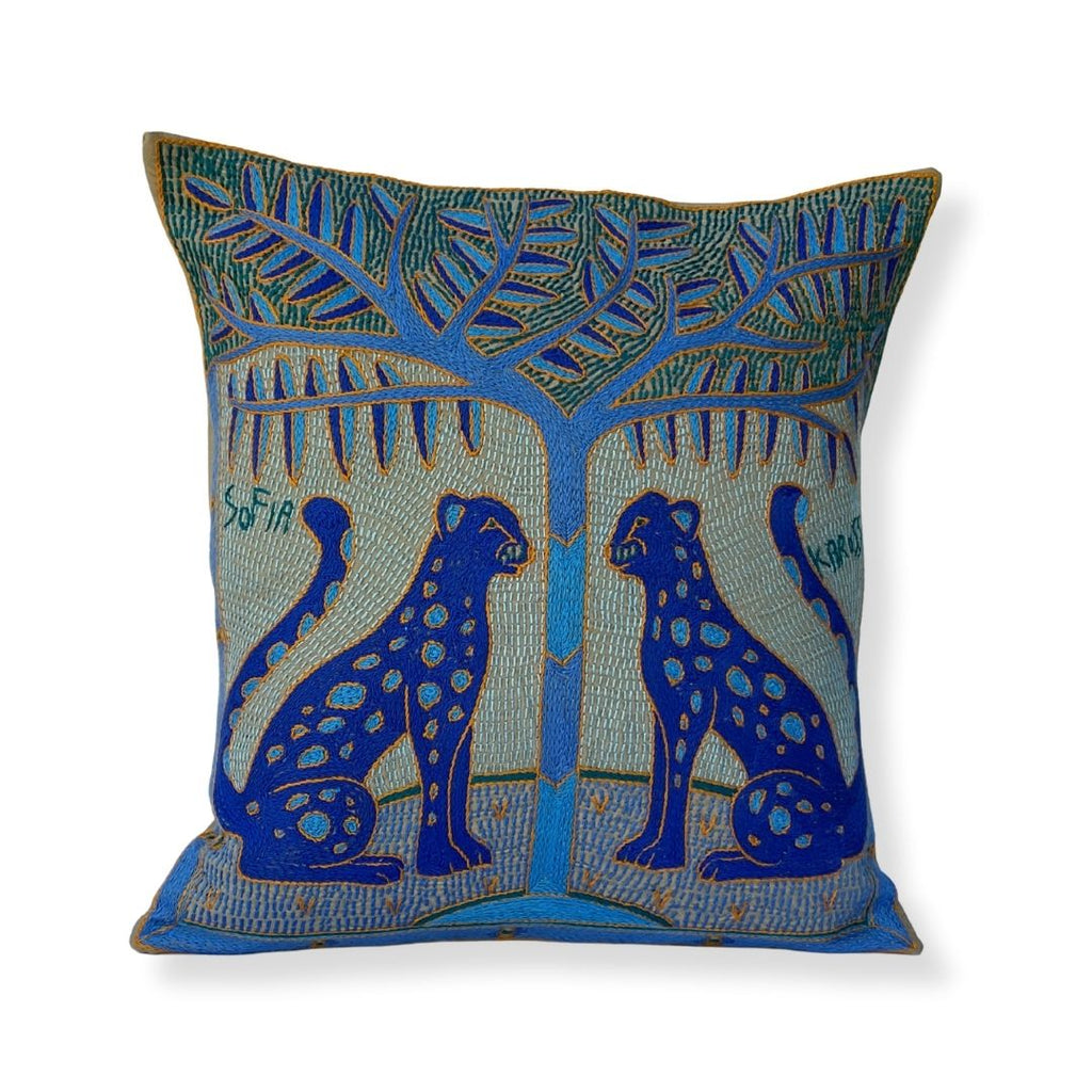 Delpht Leopard Pair Hand-Embroidered  Cushion Cover