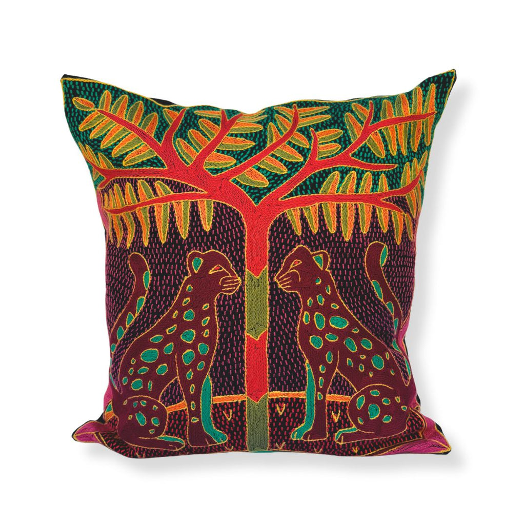 Shangaan Love Leopard Pair Hand-Embroidered Cushion Cover