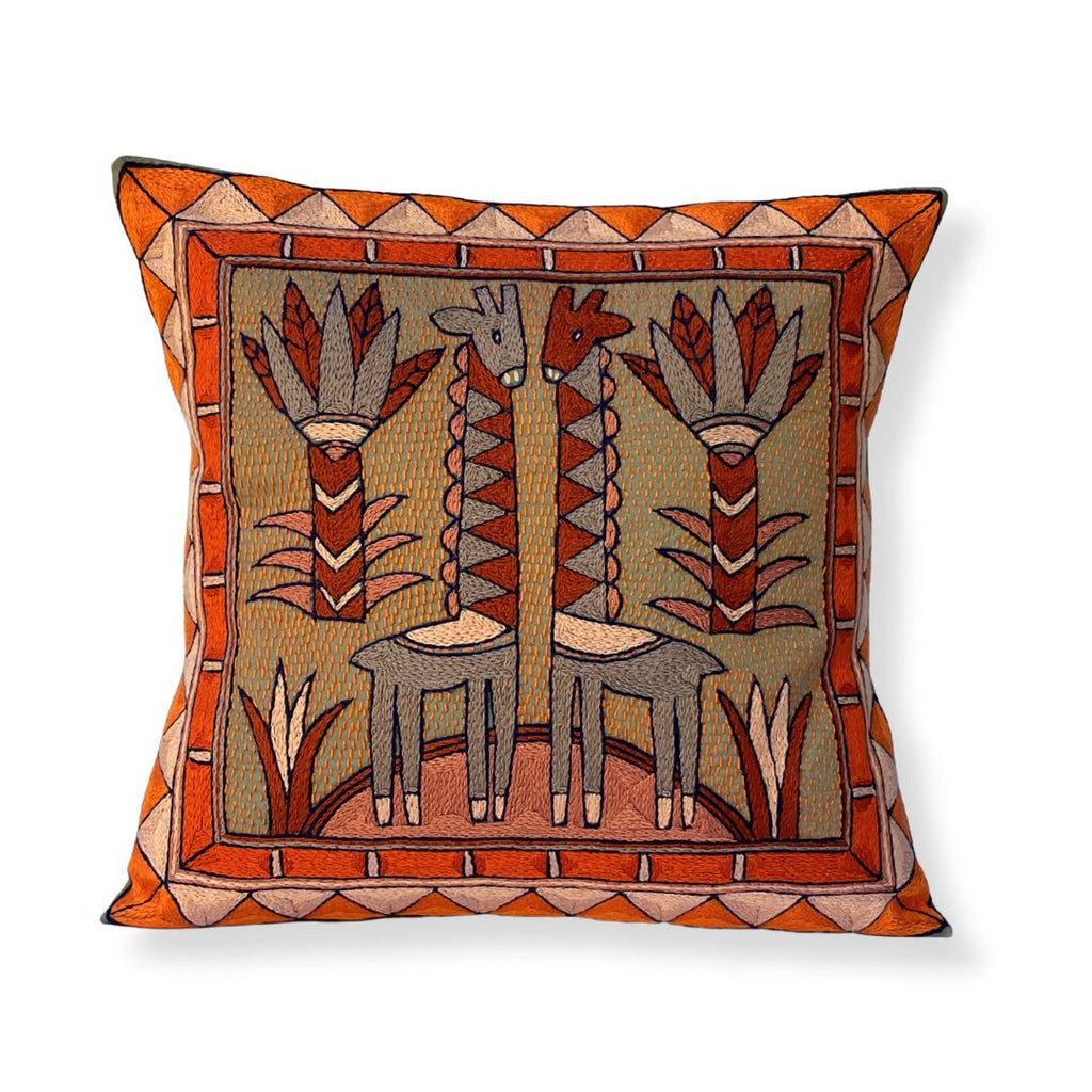Valencia Giraffe Brothers Hand-Embroidered Cushion Cover