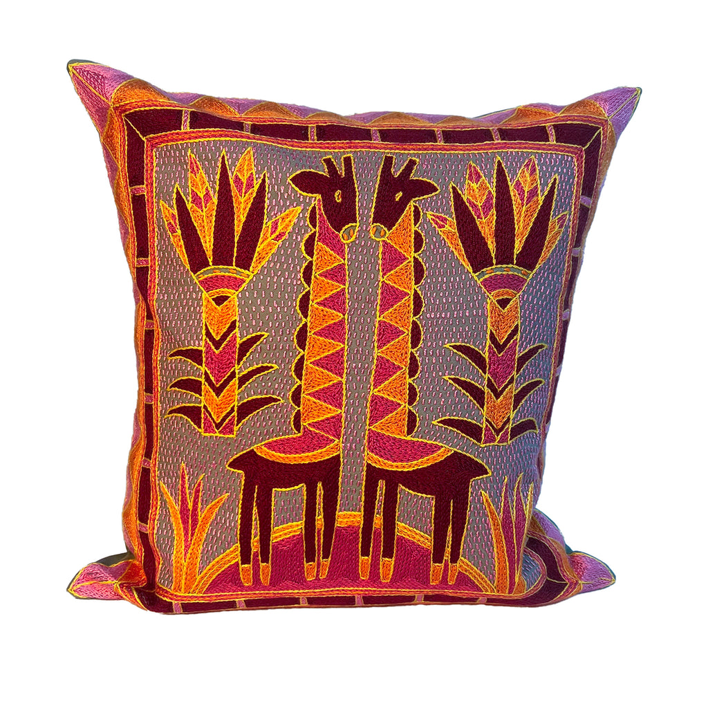 Shangaan Love Giraffe Brothers Hand-Embroidered Cushion Cover