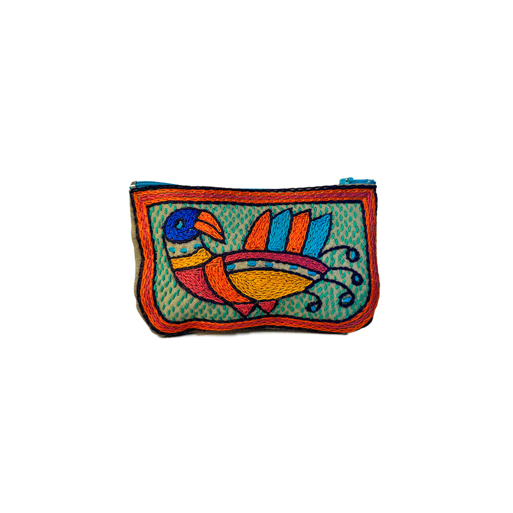 Marula’s in Autumn Bird Hand-Embroidered zip pouch small