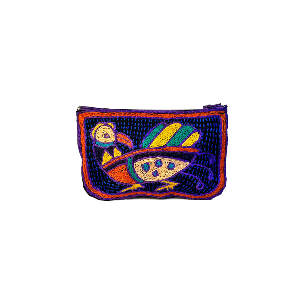 Happy Days Bird Hand-Embroidered zip pouch small