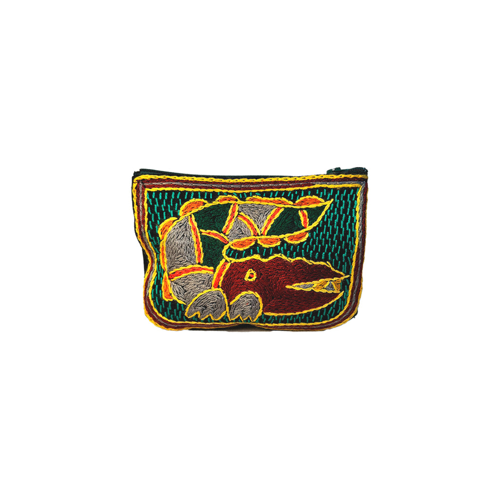 Viva Africa Crocodile Hand-Embroidered zip pouch small