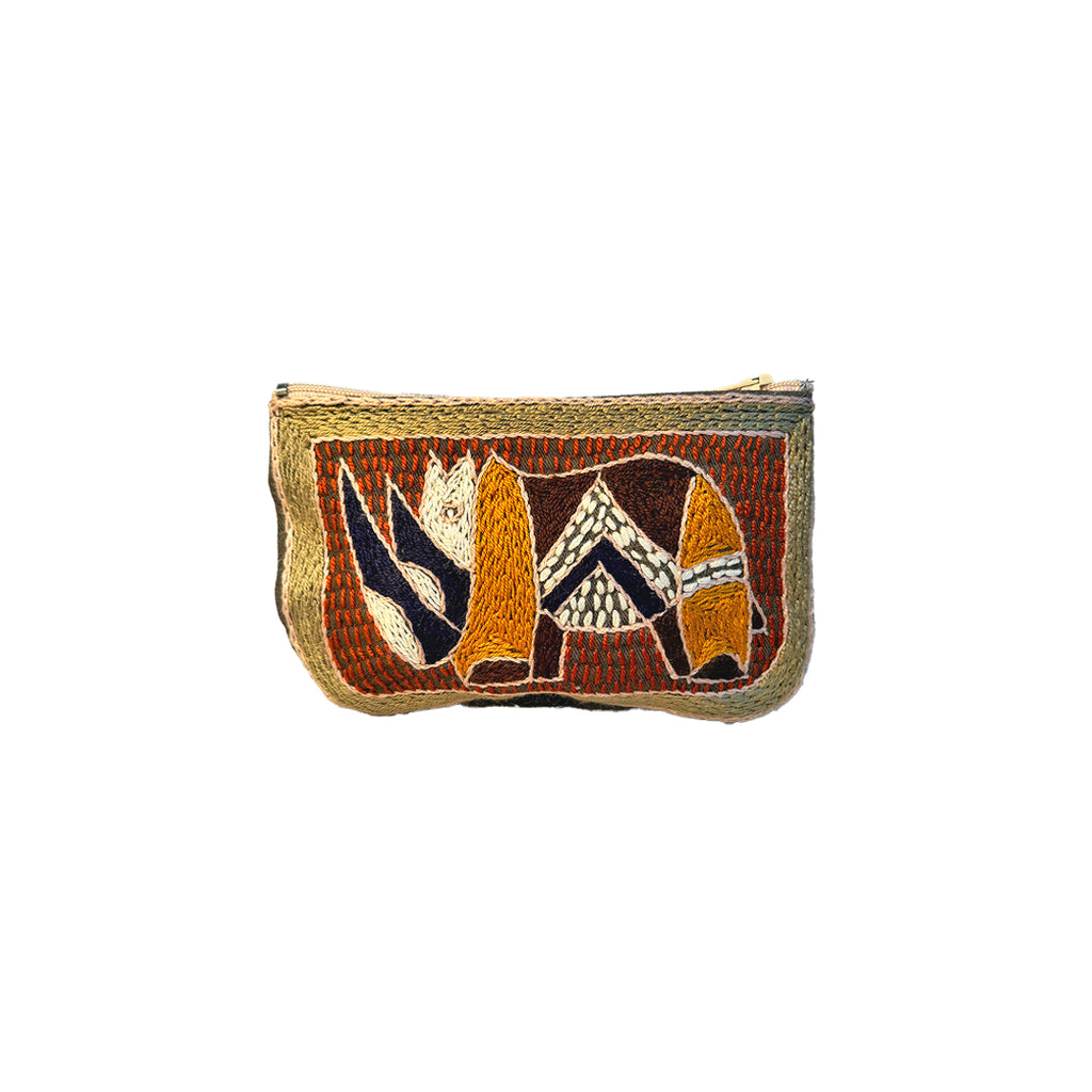 Namib Rust Rhino Hand-Embroidered zip pouch small