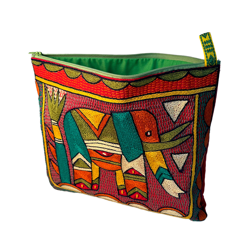 Bushveld Lush Elephant Hand-Embroidered Large Zip Pouch