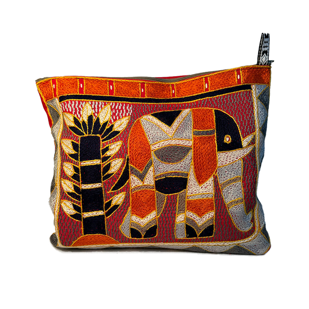 Winterveld Elephant Hand-Embroidered Large Zip Pouch