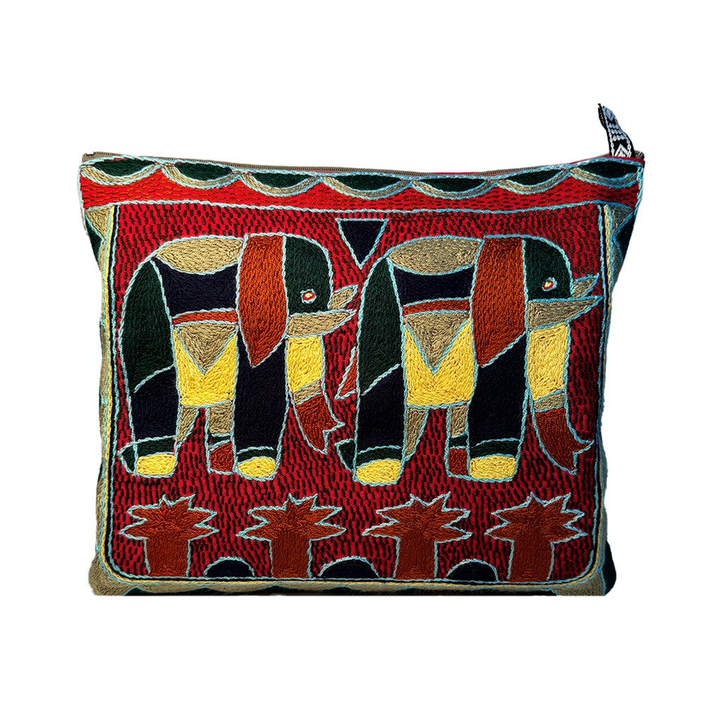 Mopani Moments Elephants Hand-Embroidered Large Zip Pouch