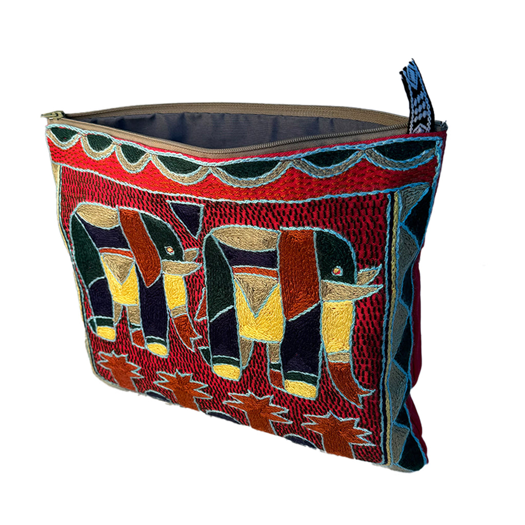 Mopani Moments Elephants Hand-Embroidered Large Zip Pouch