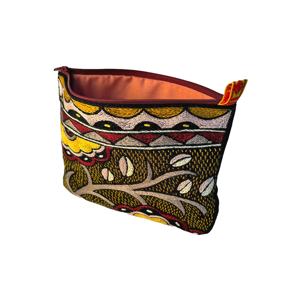 African Dawn Bloom Hand-Embroidered Medium Zip Pouch