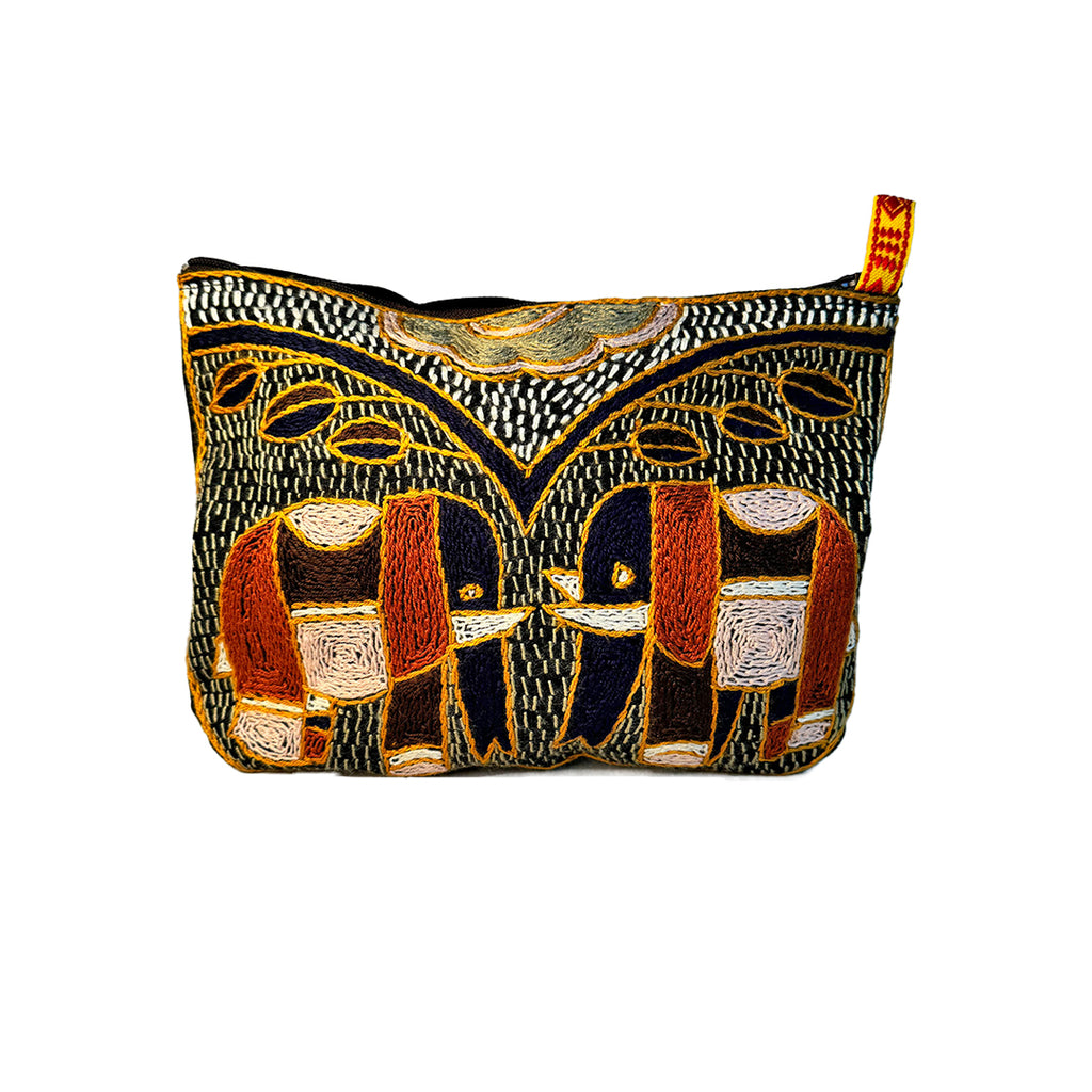 Namib Rust Elephants Hand-Embroidered Medium Zip Pouch