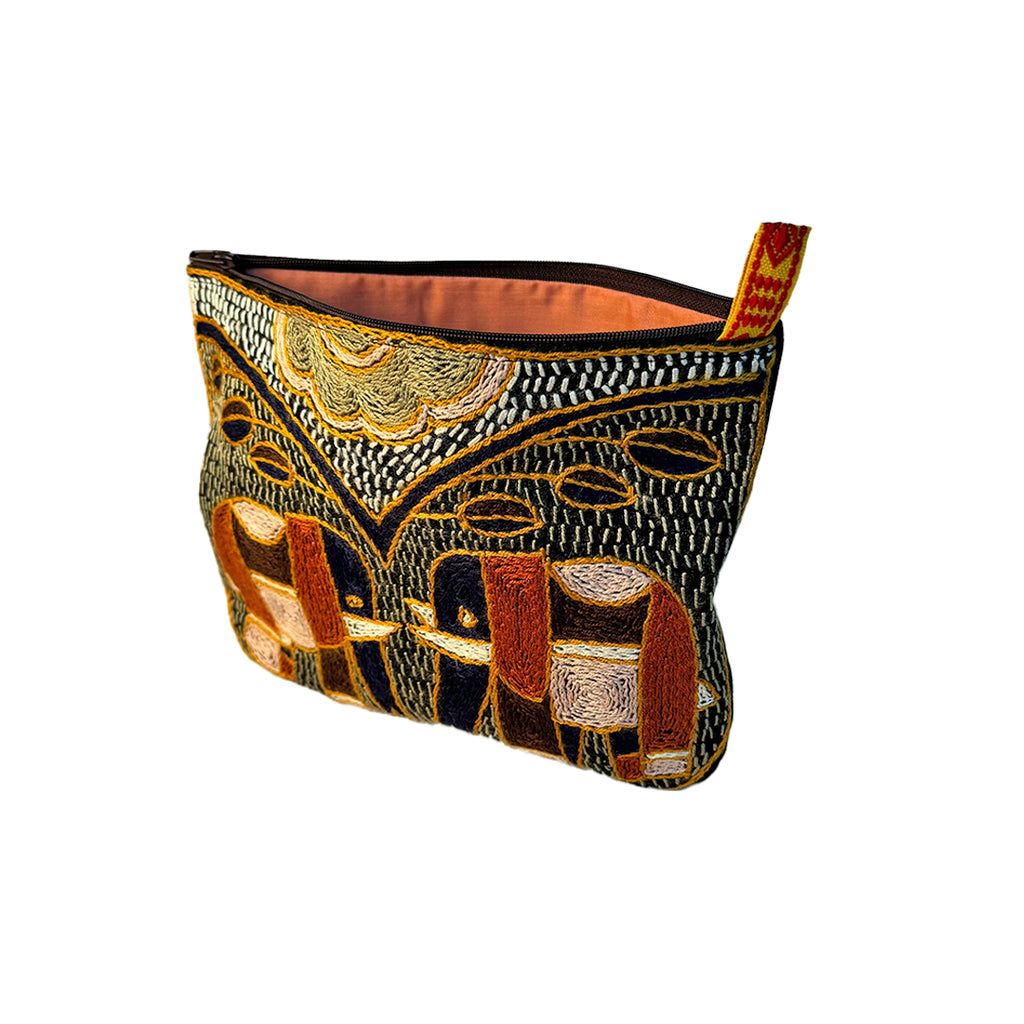 Namib Rust Elephants Hand-Embroidered Medium Zip Pouch