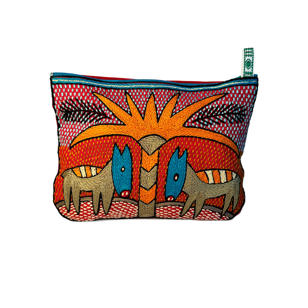 Coastal Calm Elephant Hand-Embroidered Medium Zip Pouch