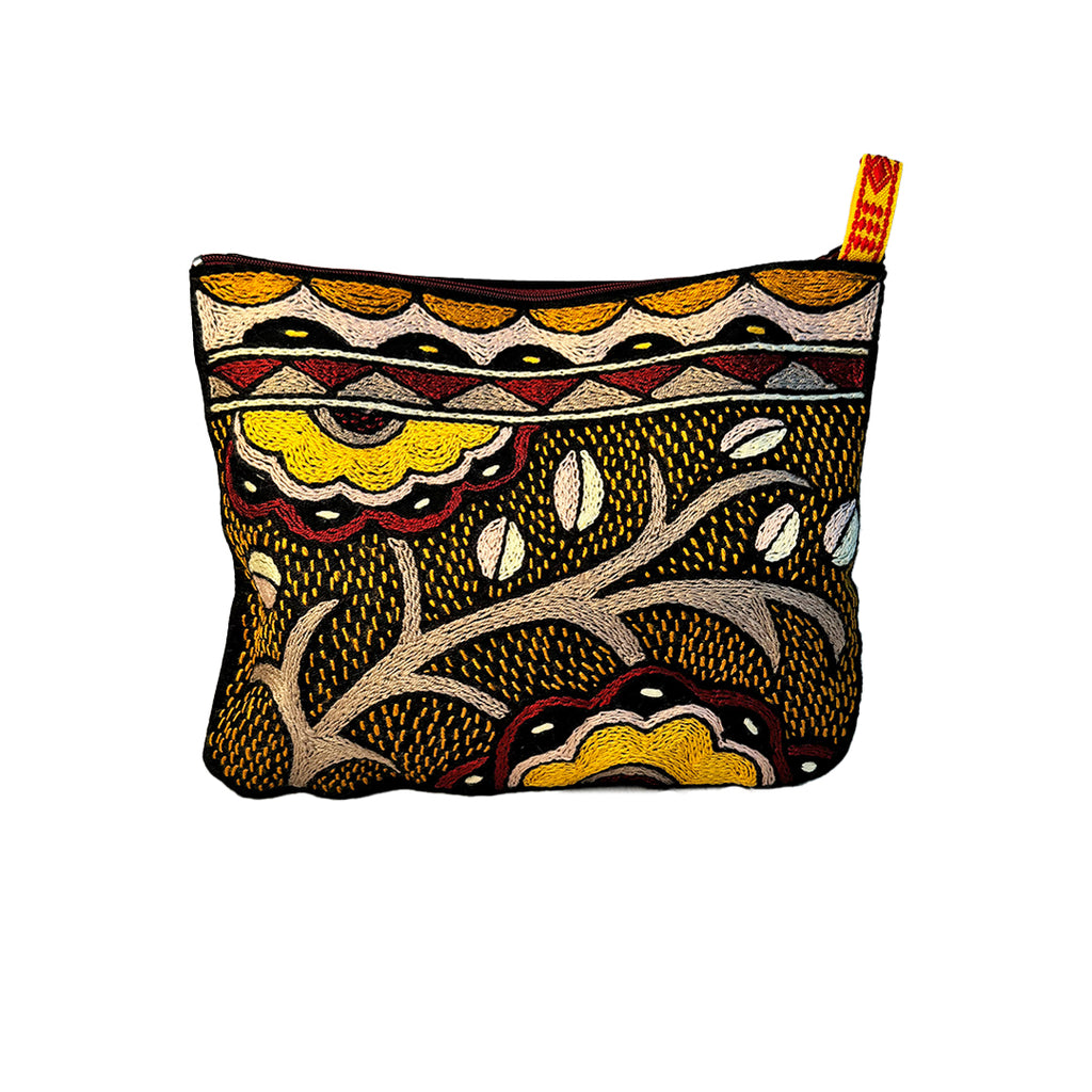 African Dawn Bloom Hand-Embroidered Medium Zip Pouch