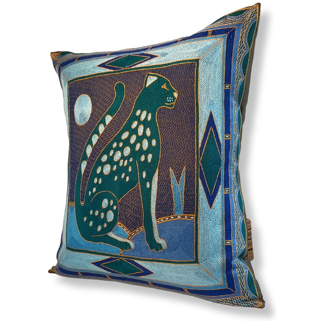 Delpht Leopard Large Hand-Embroidered Cushion Cover
